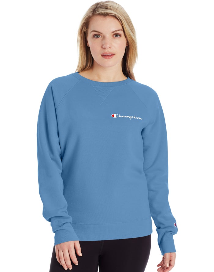 Sudadera Champion Mujer - Powerblend Fleece Classic Crew Script Logo ( Azules ) 0819546-MS